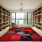 Geometric Modern Red Bold Red Black Geometric Abstract Area Rug