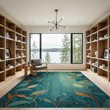 Teal Leaf Vine Area Rug