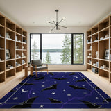 Purple Bats Moon Stars Night Sky Area Rug