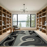 Coiled Serpent Black White Area Rug