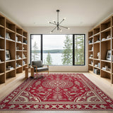 Red Traditional Persian Rug with Ornate Floral Medallion