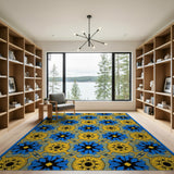 Blue Gold Geometric Starburst Area Rug