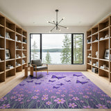 Purple Butterflies over Wildflowers Rug