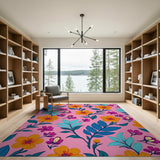 Vibrant Hot Pink Orange Floral Area Rug
