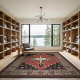 Vibrant Red Star Southwestern Area Rug
