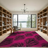 Hot Pink Black Feather Pattern Area Rug