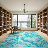Abstract Area Abstract Teal Wave Area Rug