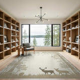 Beige Birch Forest Deer Silhouette Area Rug