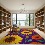 Vibrant Purple Sunflower Gerbera Area Rug