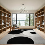 Black White Overlapping Circles Area Rug