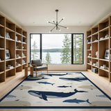 Navy Whale Ocean Kids Area Rug