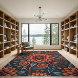 Vibrant Orange Dahlia Rose Floral Rug