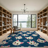 Playful Cartoon Kittens Navy Blue Area Rug