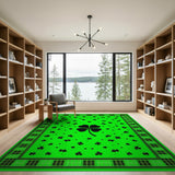 Lucky Shamrock Green Area Rug with Plaid Border