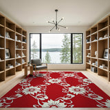 Red Hibiscus Floral Trellis Area Rug
