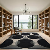 Modern Overlapping Black Circle Geometric Rug