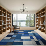 Blue Gray Geometric Block Area Rug