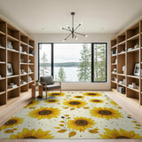 Floral Vintage Yellow Vibrant Yellow Sunflower Floral Area Rug