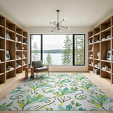 Swirling Teal Green Leaves Area Rug