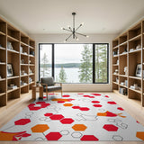Vibrant Red Orange Hexagon Bird Geometric Rug