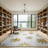 Golden Snowflake Geometric Area Rug