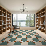 Teal Terracotta Geometric Tessellation Rug