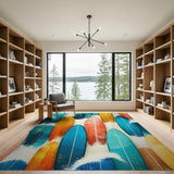 ODIKA Modern Coastal Surfboard Pattern Washable Area Rug - Low Pile Non-Slip Home Decor