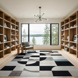 Abstract Geometric Area Rug Black White Grey Blue