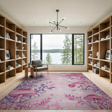 Whimsical Pink Mushroom Botanical Area Rug