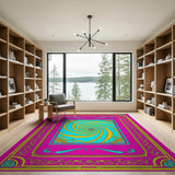 Ornate Pink Frame Teal Spiral Area Rug