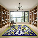 Yellow Navy Floral Medallion Area Rug