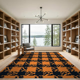Vibrant Orange Black Houndstooth Area Rug