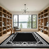 Black White Art Deco Geometric Border Rug