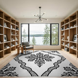 Traditional Persian Black and White Ornate Black White Persian Floral Area Rug