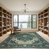 Teal Traditional Persian Floral Area Rug