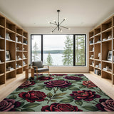 Vintage Red Rose Floral Pattern Area Rug