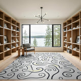 Black and White Swirling Curl Black White Abstract Area Rug
