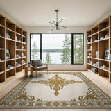 Ornate Gold Medallion Cream Area Rug