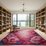 Vintage Pink Peony Floral Embroidery Rug