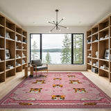 Playful Pink Cartoon Tiger Cub Area Rug
