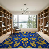 Golden Pumpkin Harvest Navy Blue Area Rug