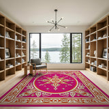 Ornate Magenta Medallion Persian Rug
