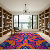 Vibrant Mandala Area Rug in Orange Pink Navy