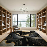 Gold Moon Cosmic Wave Abstract Area Rug
