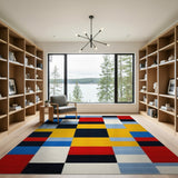 ODIKA Modern Bauhaus Geometric Washable Rug - Primary Colors Low Pile Non-Slip Area Rug