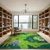 Whimsical Jungle Animals Kids Cartoon Rug