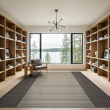 Black Chevron Border Beige Striped Area Rug