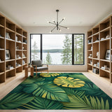 Green Boho Chic Lush Green Monstera Leaf Area Rug