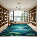 Misty Teal Forest River Area Rug