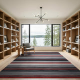 ODIKA Modern Linear Striped Washable Area Rug - Grey, Red & Black Low Pile Non-Slip Carpet